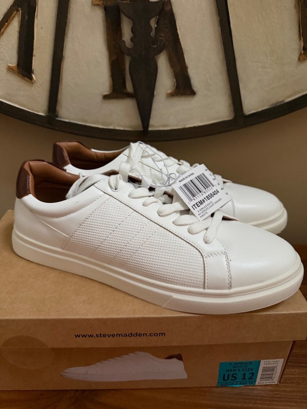 Steve Madden Mens P-Spruce White Faux Leather Sneakers Size 12‎